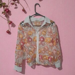 Elegant Floral Embroidered Sheer Blazer